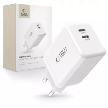TECH-PROTECT NC45W-GAN 2-portová sieťová nabíjačka PD 45W biela