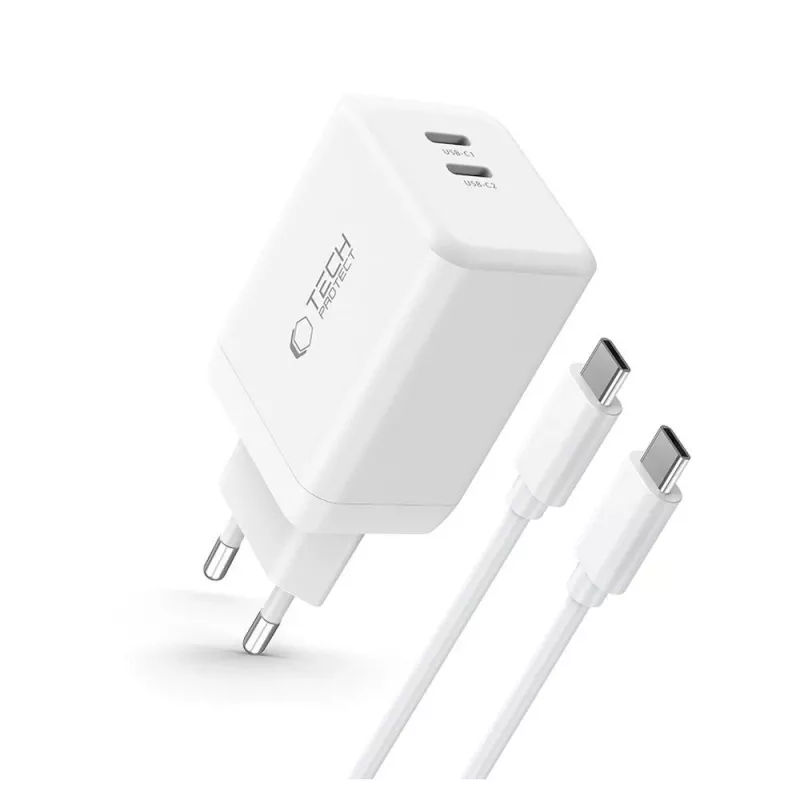 TECH-PROTECT NC45W-GAN 2-portová sieťová nabíjačka PD 45W + USB-C kábel biela