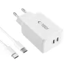 TECH-PROTECT NC45W-GAN 2-portová sieťová nabíjačka PD 45W + USB-C kábel biela