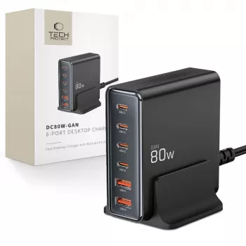 Tech-Protect DC80W-GAN 6-PORT GaN 80W USB-C nabíjačka čierna