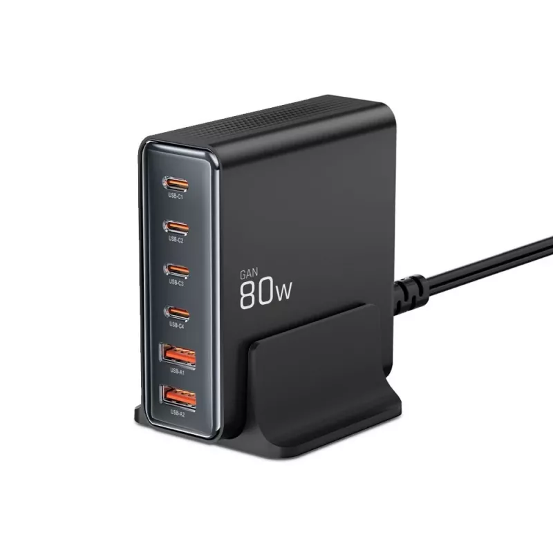 Tech-Protect DC80W-GAN 6-PORT GaN 80W USB-C nabíjačka čierna