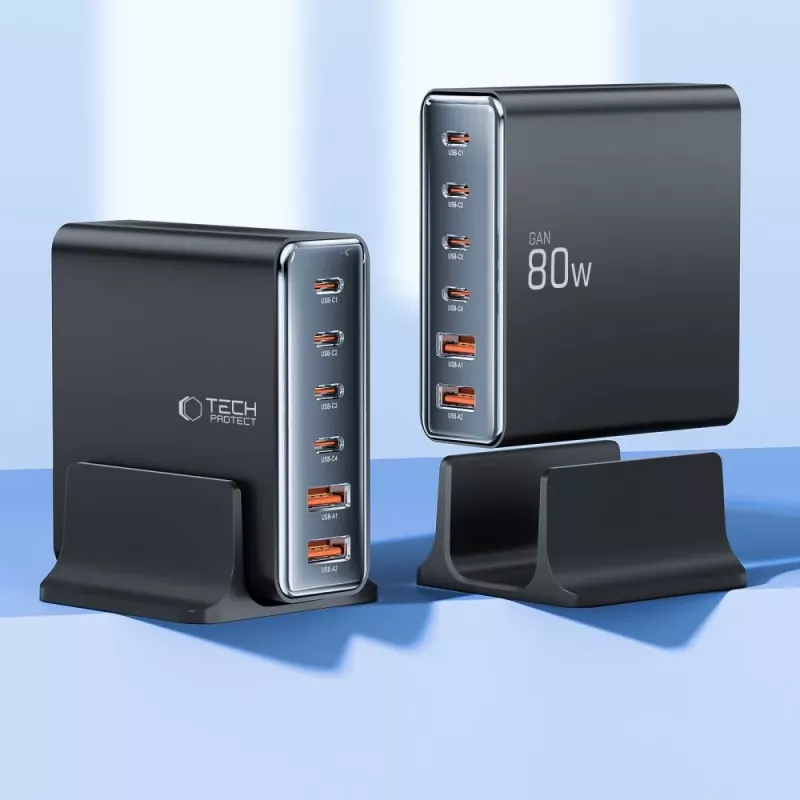 Tech-Protect DC80W-GAN 6-PORT GaN 80W USB-C nabíjačka čierna