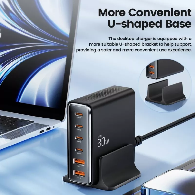 Tech-Protect DC80W-GAN 6-PORT GaN 80W USB-C nabíjačka čierna