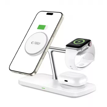 TECH-PROTECT QI15W-A45 3-in-1 magnetická MagSafe bezdrôtová nabíjačka biela
