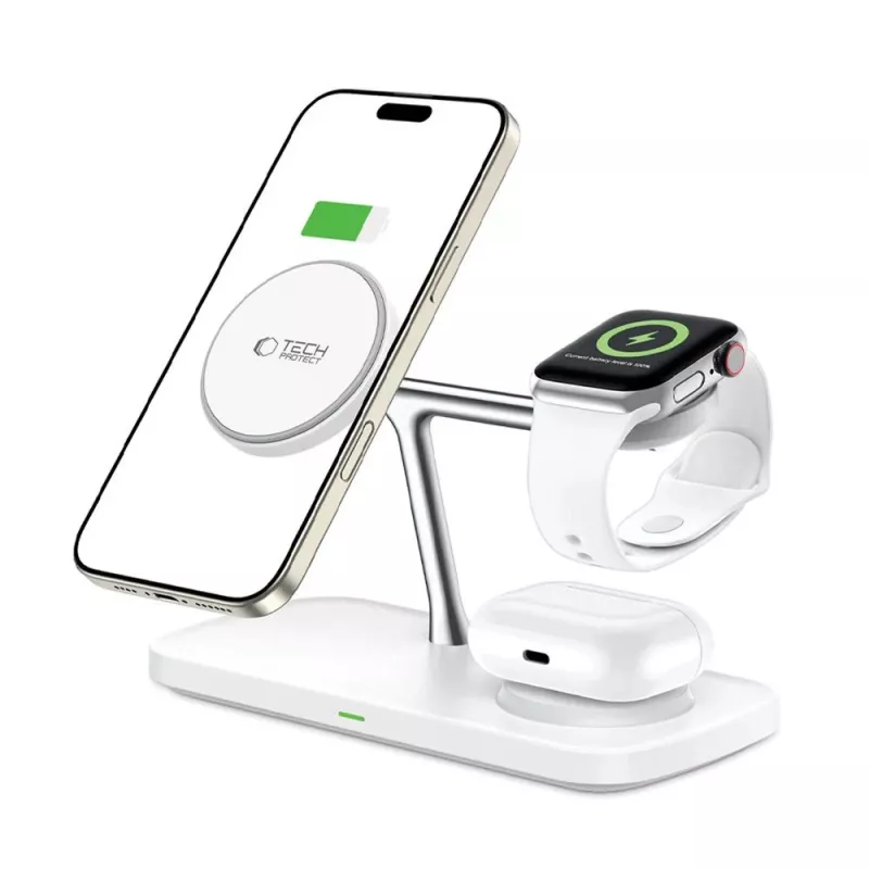 TECH-PROTECT QI15W-A45 3-in-1 magnetická MagSafe bezdrôtová nabíjačka biela