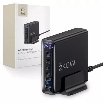 TECH-PROTECT DC240W-GAN 6-portová stolná nabíjačka PD 240W / QC3.0 čierna