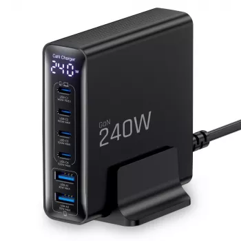 TECH-PROTECT DC240W-GAN 6-portová stolná nabíjačka PD 240W / QC3.0 čierna