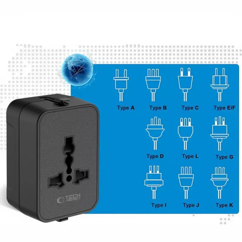 TECH-PROTECT TA300 cestovný adaptér EU / UK / US / AU čierny