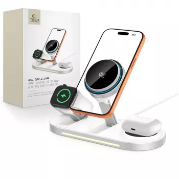 TECH-PROTECT A51 ARCTICBOOST 3-in-1 Magnetic MagSafe bezdrôtová nabíjačka 25W Qi2.2 biela