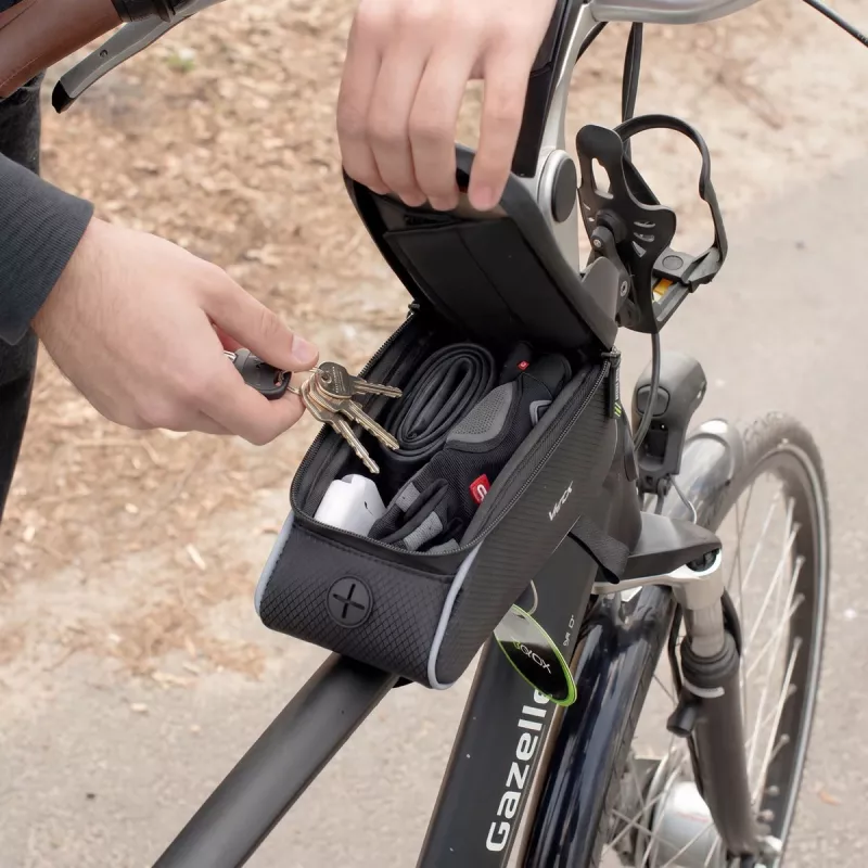 Vayox VA0450 cyklistická rámová taška s dvomi taškami a priehradkou na telefón, čierna
