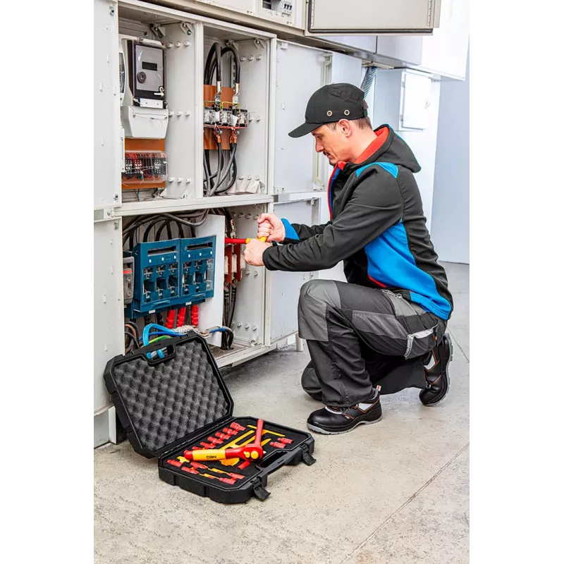 NEO TOOLS 1000V Izolovaná sada nástrčných kľúčov, 19 dielov, 1/2 palca pohon, chróm-vanádiová oceľ, VDE certifikované