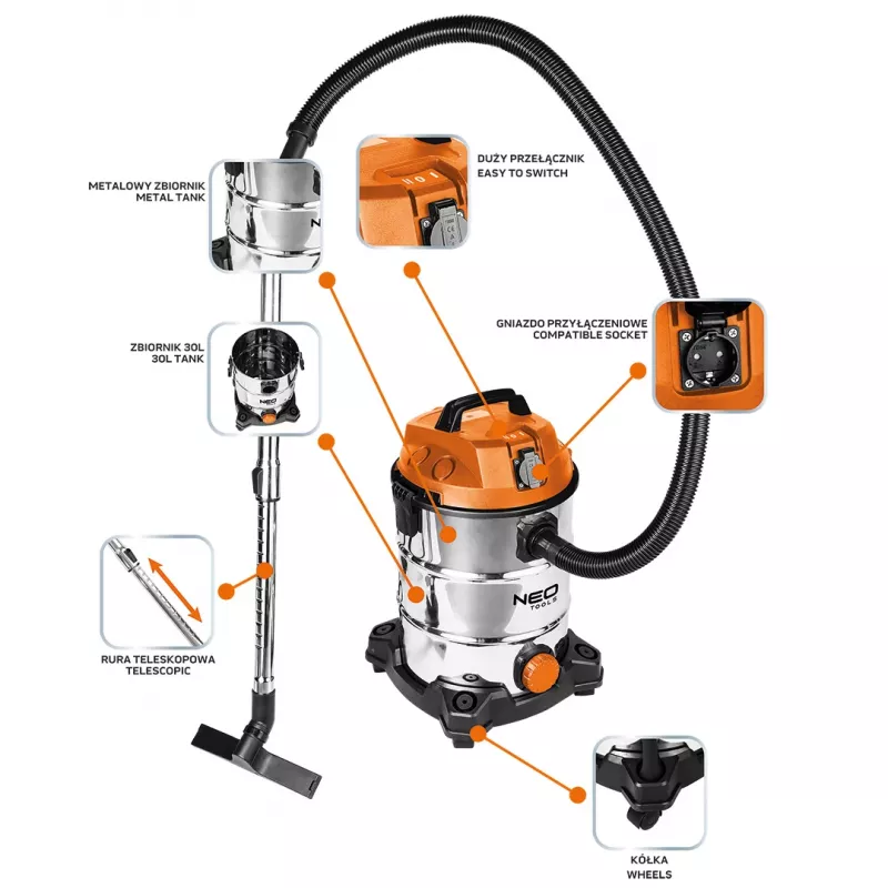 NEO TOOLS Vysávač 1400W, 30L