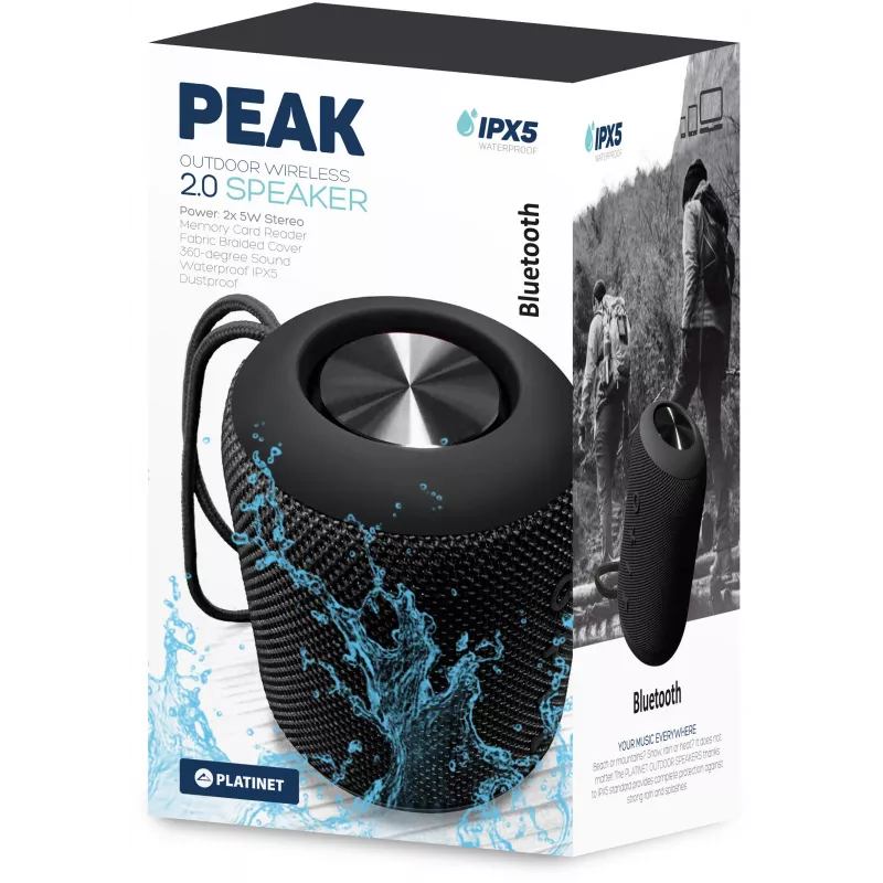 Platinet PEAK Bluetooth reproduktor 10W (2x5W) BT5.0+EDR 2200mAh IPX5 vodoodolný