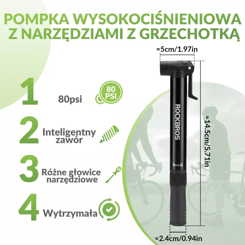 ROCKBROS ručná cyklistická pumpa 42320010001 so skrutkovačom - čierna