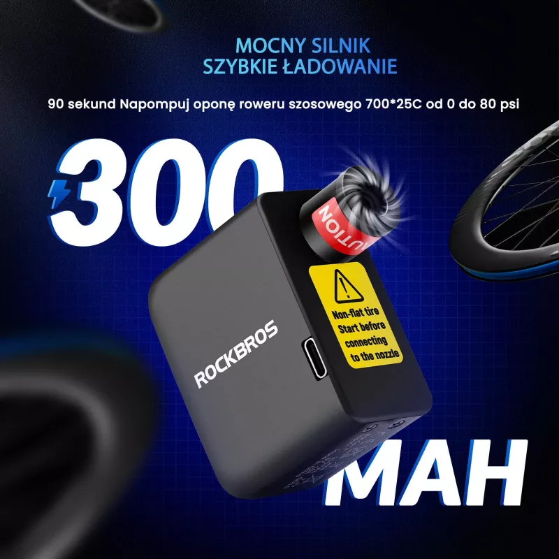 ROCKBROS mini elektrická pumpa 42320008001 na Schrader/Presta ventily 100 PSI - čierna