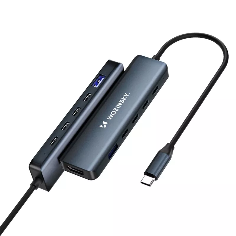 WOZINSKY WHBC10Y4S USB-C hub 6-in-1 multifunkčný hliníkový s 15 cm káblom - sivý