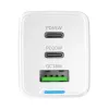 Wozinsky GaN 65W nabíjačka s USB-A a 2x USB-C konektormi a USB-C káblom 65W - biela