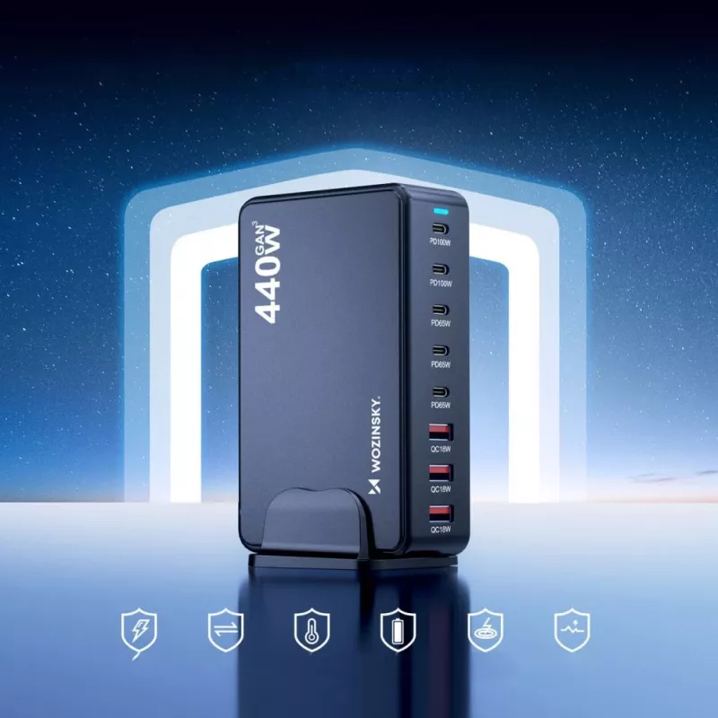 Wozinsky 240W GaN QC3 nabíjacia stanica - čierna