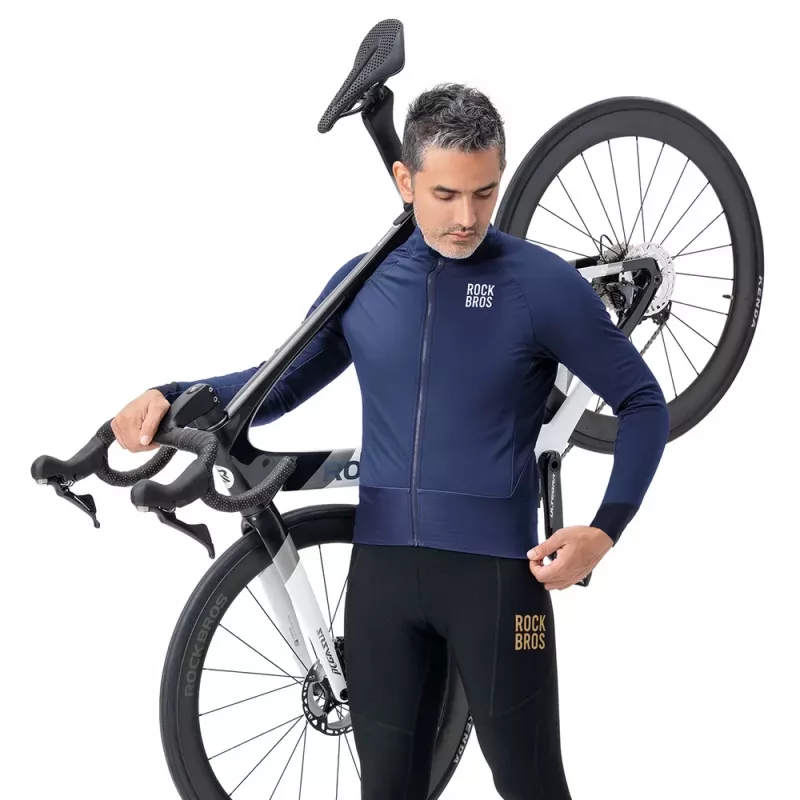 ROCKBROS YDWT014 zimná dvojvrstvová fleece cyklistická bunda veľkosť L - modrá