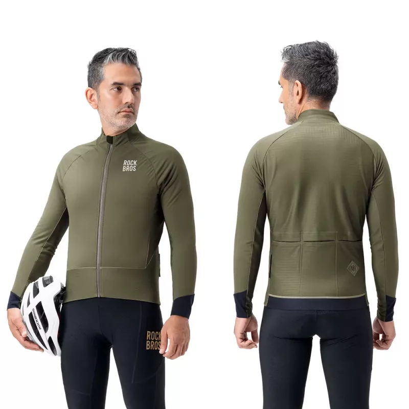 ROCKBROS YDWT014 zimná dvojvrstvová fleece cyklistická bunda XL zelená