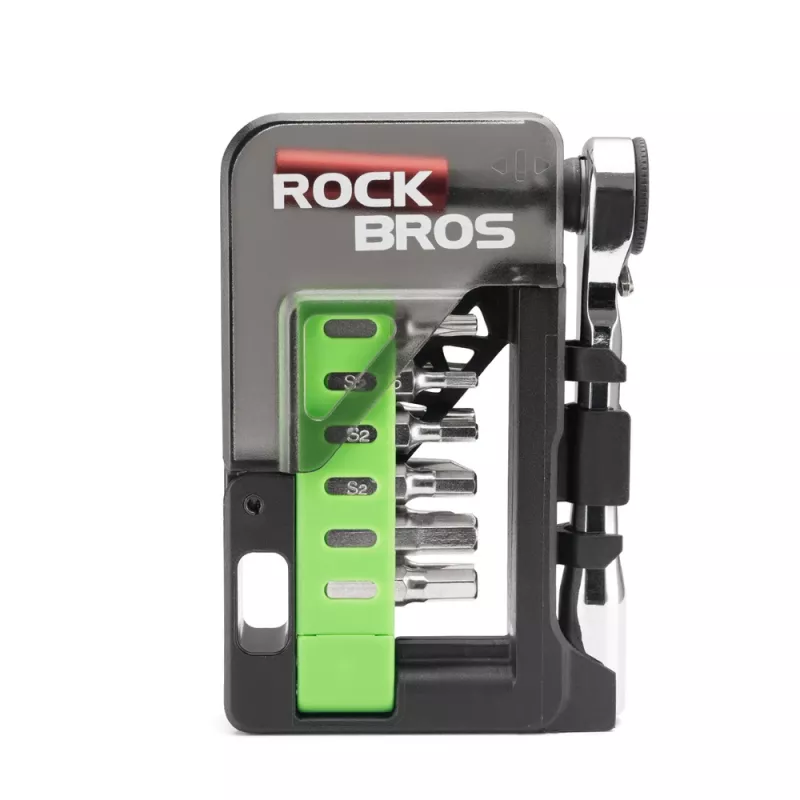 ROCKBROS cyklistická opravná sada s mini račňou a 14 bitmi - priesvitná zelená