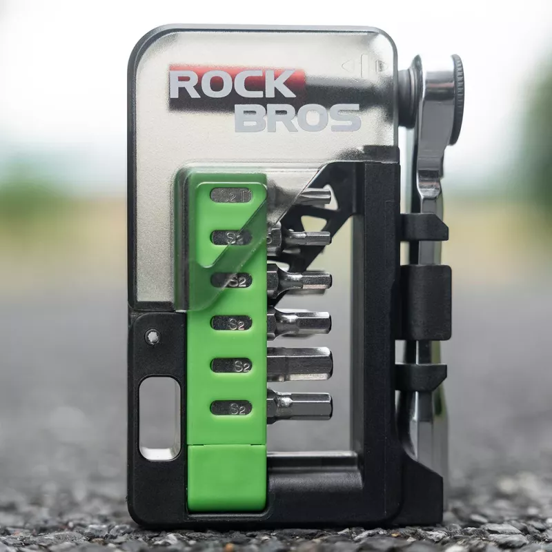 ROCKBROS cyklistická opravná sada s mini račňou a 14 bitmi - priesvitná zelená