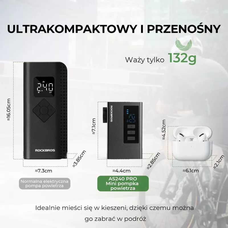 ROCKBROS AS240 PRO bezdrôtová vzduchová pumpa, kompresor 120 PSI, 420 mAh, čierna