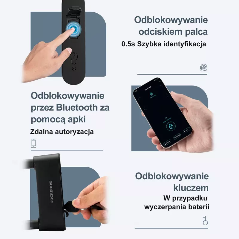Rockbros SMART odtlačkový prstom a Bluetooth cyklistický káblový zámok 100 cm čierny