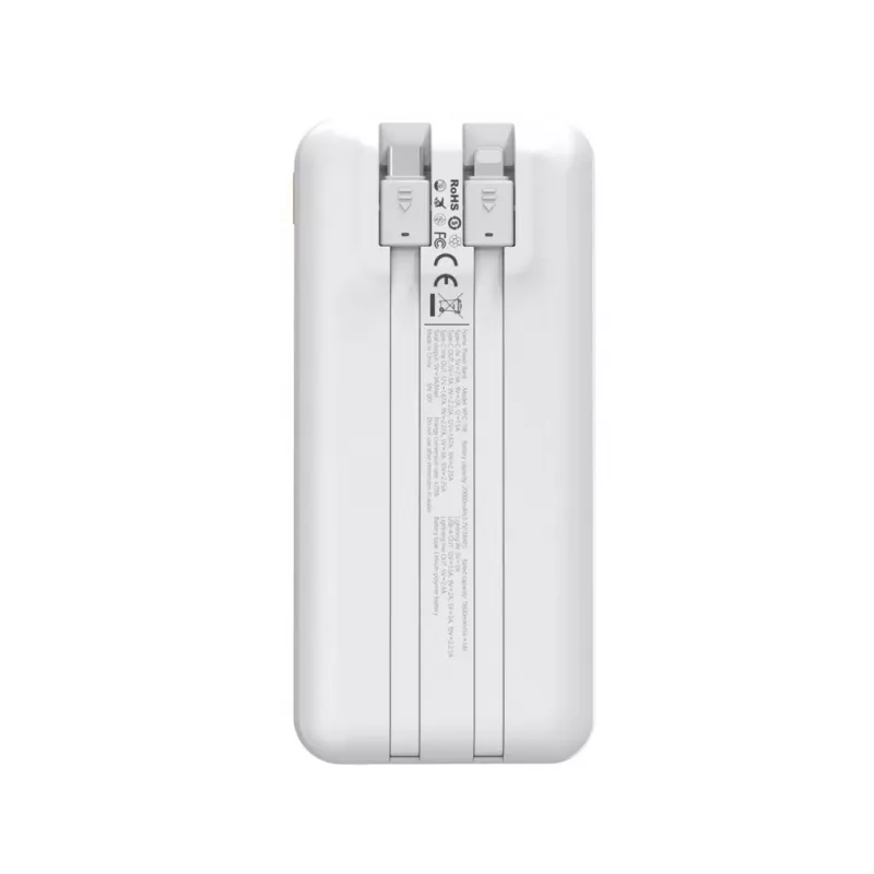 Powerbank Wozinsky WFC-15W 20000mAh 22,5W PD20W s integrovanými Lightning a USB-C káblami - biela