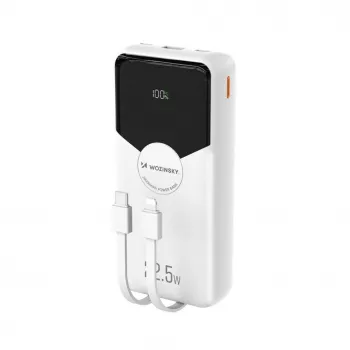 Powerbank Wozinsky WFC-15W 20000mAh 22,5W PD20W s integrovanými Lightning a USB-C káblami - biela