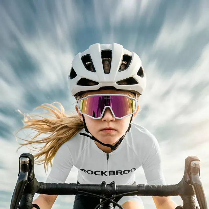 ROCKBROS SP383 Shining Warrior cyklistické okuliare - matne biely rám, polarizované červené šošovky
