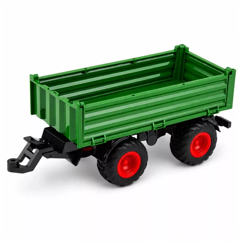 LEAN TOYS Poľnohospodársky traktor s vyklápacím prívesom, gumené kolesá, zelená, 1:24