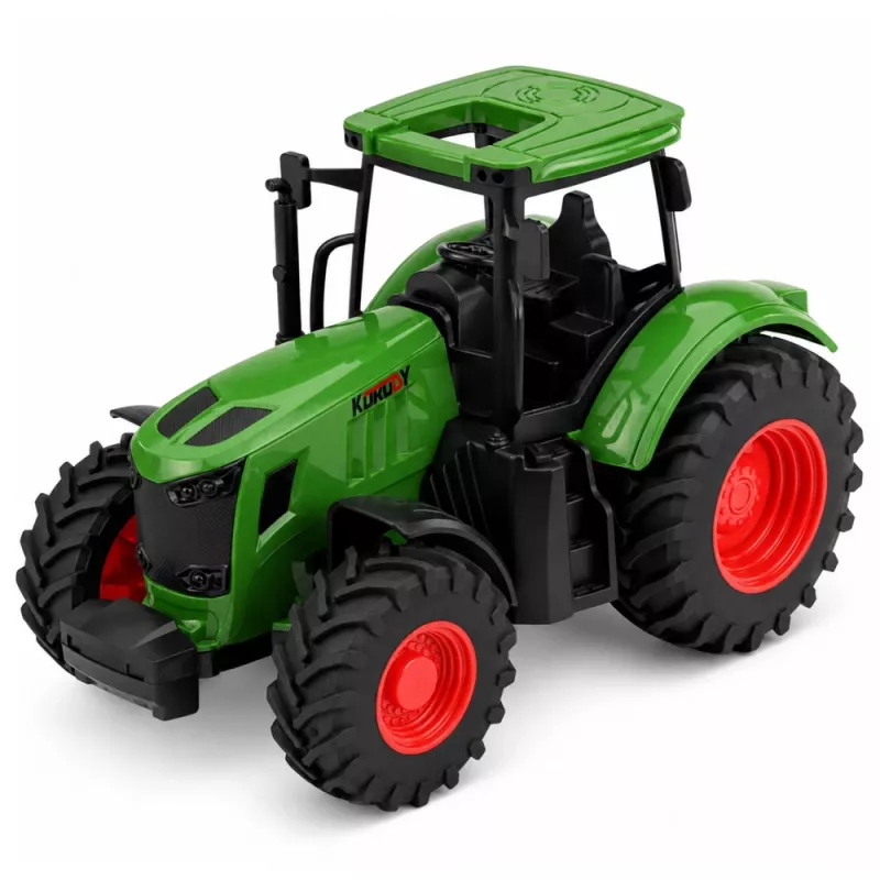 LEAN TOYS Poľnohospodársky traktor s vyklápacím prívesom, gumené kolesá, zelená, 1:24