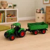 LEAN TOYS Poľnohospodársky traktor s vyklápacím prívesom, gumené kolesá, zelená, 1:24