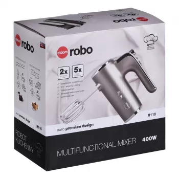Eldom R110 Robo ručný mixér, 400 W, 5 rýchlostí, turbofunkcia, šľahacie a miešacie nástavce, strieborný (R110 robo)