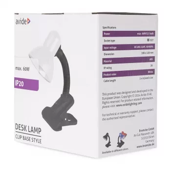 Avide Basic Clipbar Max 60W stolová lampa s klipom čierna