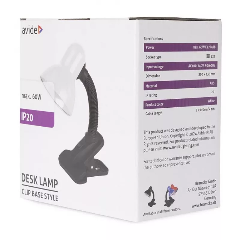 Avide Basic Clipbar Max 60W stolová lampa s klipom čierna