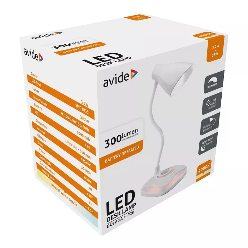 Avide LED stolová lampa s funkciou nočného svetla USB 3,2W stmievateľná