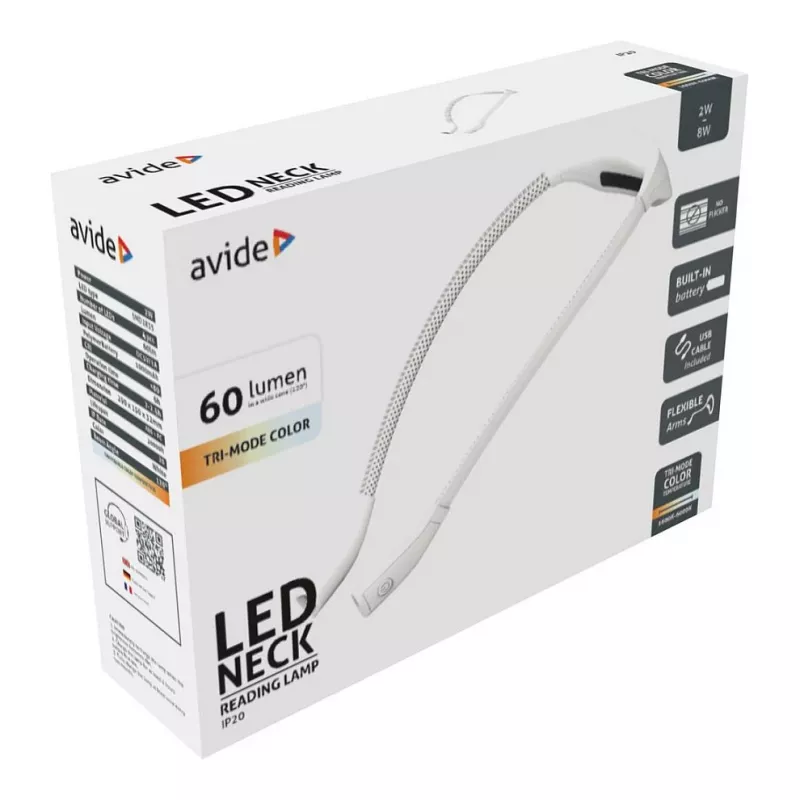Avide nákrčná čítacia lampa, stmievateľná