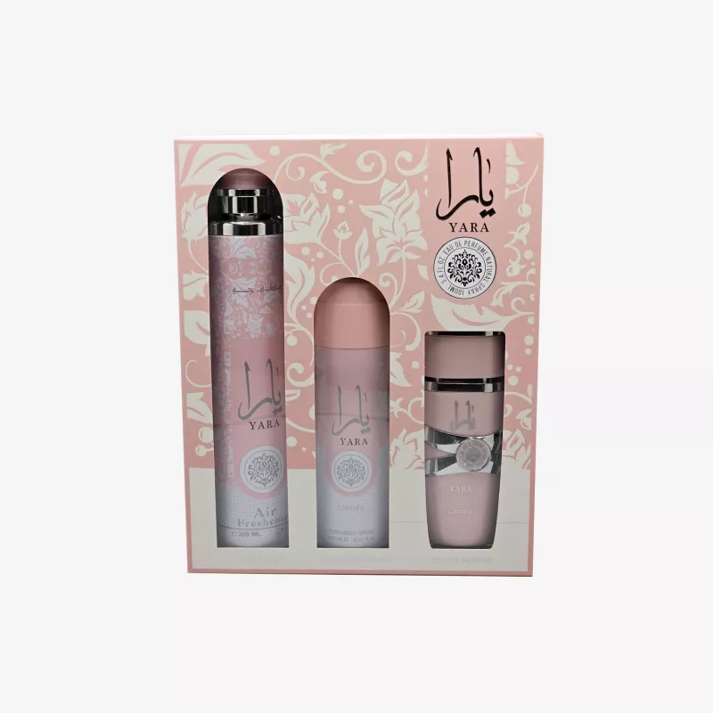 Lattafa Yara Eau de Parfum 100ml + deodorant sprej 200ml + osviežovač vzduchu 300ml darčeková sada