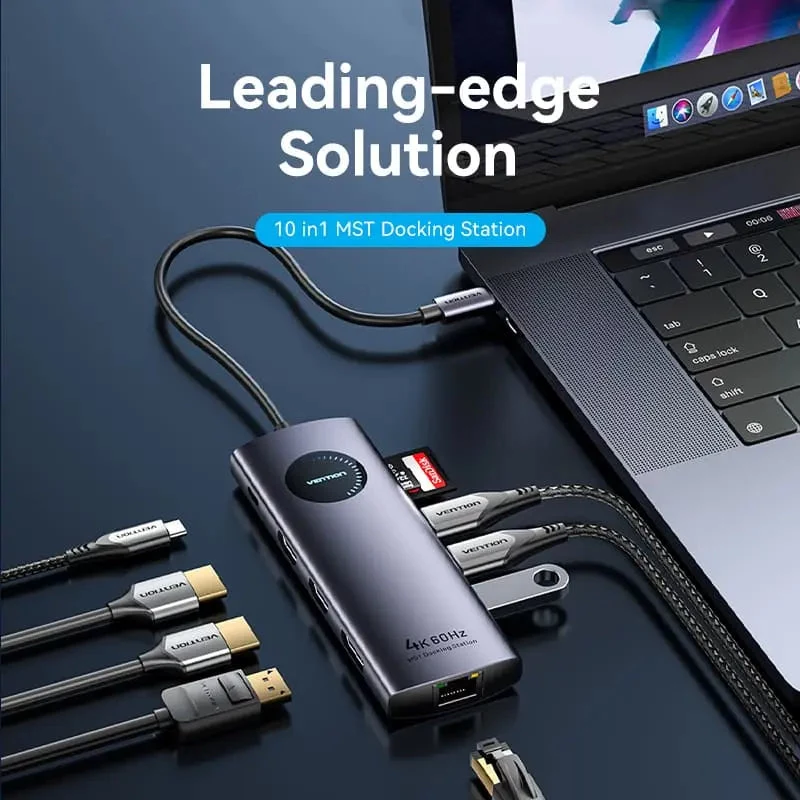 VENTION USB-C 10-in-1 dokovacia stanica 8K 30Hz 100W PD s LED displejom