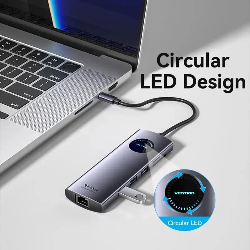VENTION USB-C 10-in-1 dokovacia stanica 8K 30Hz 100W PD s LED displejom