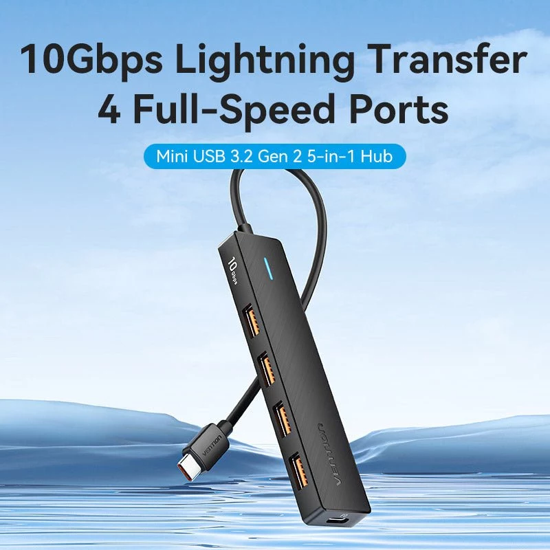 VENTION USB-C na USB 3.2 Gen 2 hub s 100W PD, 0,15m, čierna