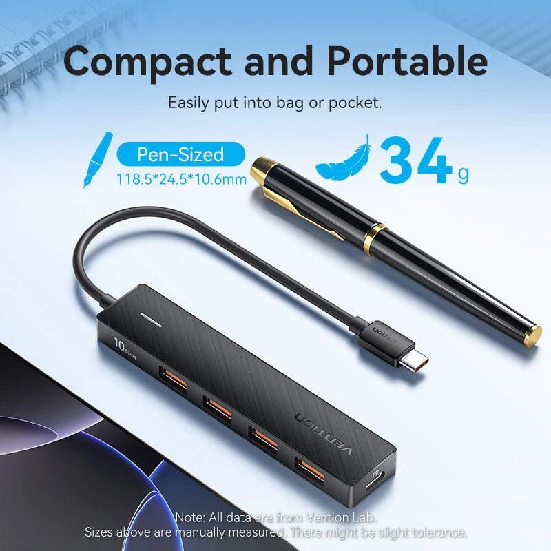 VENTION USB-C na USB 3.2 Gen 2 hub s 100W PD, 0,15m, čierna