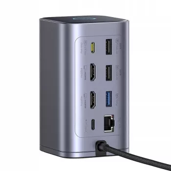 Baseus Air Spacemate 12-in-1 USB-C hub, 2x HDMI 4K@60Hz, 2x USB-C 10Gbps, 2x USB-A 5Gbps, 2x USB-A 480Mbps, RJ45, SD/microSD, USB-C PD, sivý