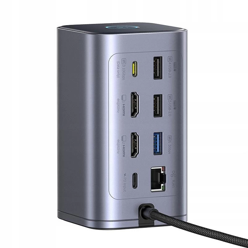 Baseus Air Spacemate 12-in-1 USB-C hub, 2x HDMI 4K@60Hz, 2x USB-C 10Gbps, 2x USB-A 5Gbps, 2x USB-A 480Mbps, RJ45, SD/microSD, USB-C PD, sivý