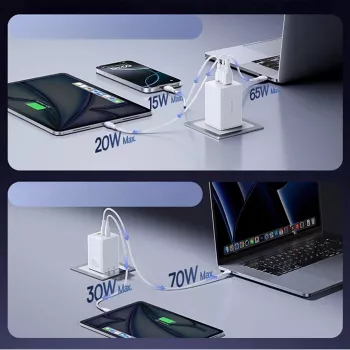 Baseus EnerFill FE11 2 x USB-C / USB-A 100W - biela