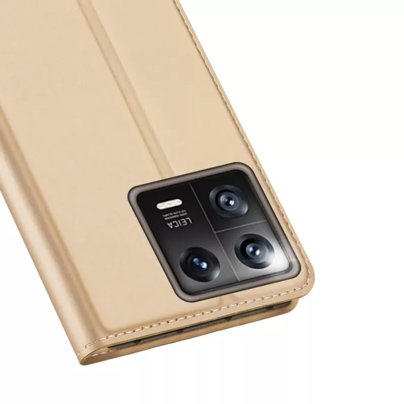 Dux Ducis Skin Pro Flip Case pre Xiaomi 13, peňaženka s priehradkou na karty a stojanom, zlatá