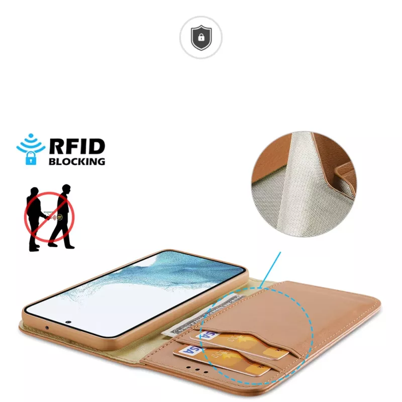 Dux Ducis Hivo Wallet Case pre Samsung Galaxy S23+ s RFID blokovaním, stojan, hnedá