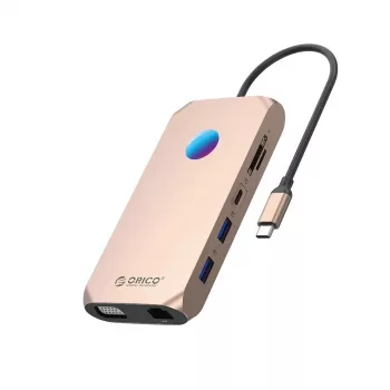ORICO XCR 12w1 RGB USB-C dokovacia stanica, 12-in-1, 3x USB-A 3.1, 1x USB-A 2.0, 1x USB-C PD 100W, 1x USB-C 3.1, 1x HDMI 1.4 4K 30Hz, 1x VGA 1080p, 1x microSD/SD 3.0, 1x RJ45 Gigabit Ethernet, 1x Audio CTIA 3,5 mm, Rose Gold